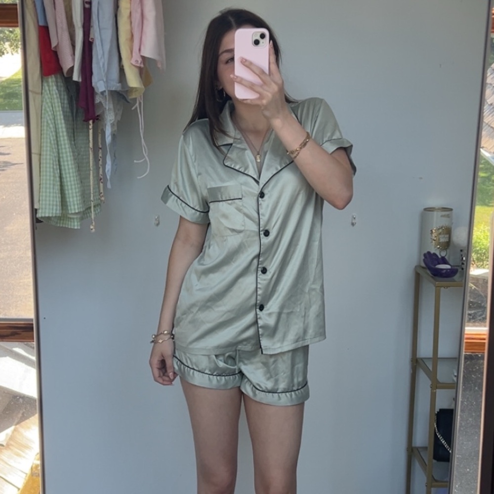 Satin Pajama Set in Light Green